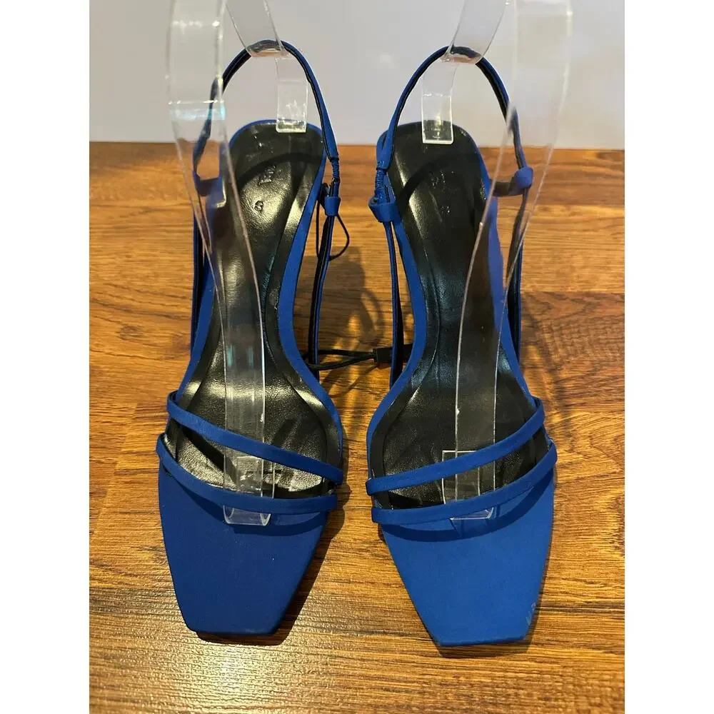 Zara Square Toe Strappy Slingback Heels Women’s 40 Cobalt Blue Sandals NWOB